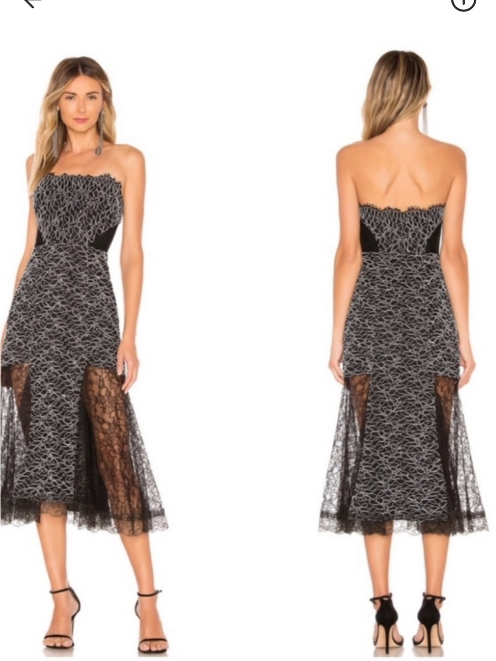 Alexis Black and Gray Strapless Lace Midi Dress